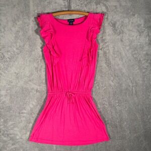Ralph Lauren Girls Dress Size L 12-14 Hot Pink Ruffle Sleeve Drawstring Waist